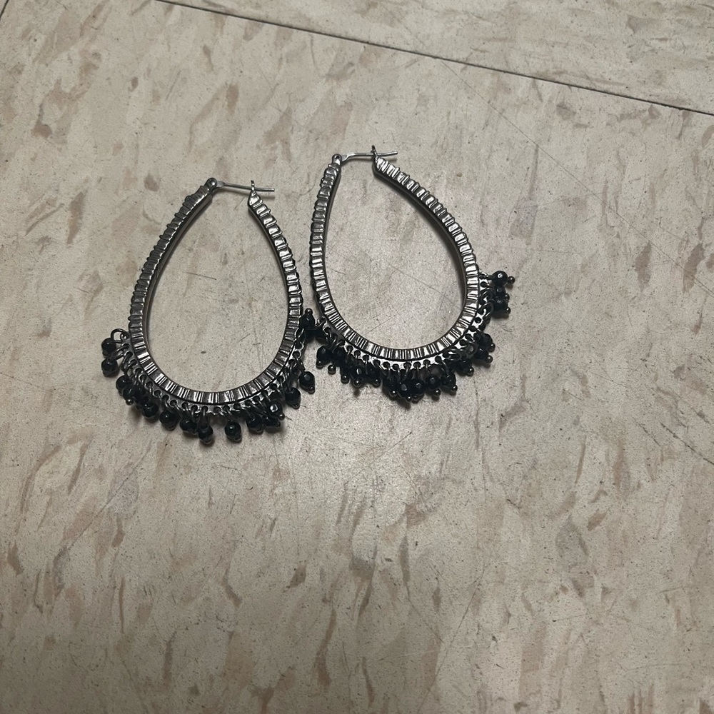 Elegant Silver and Black Teardrop Earrings